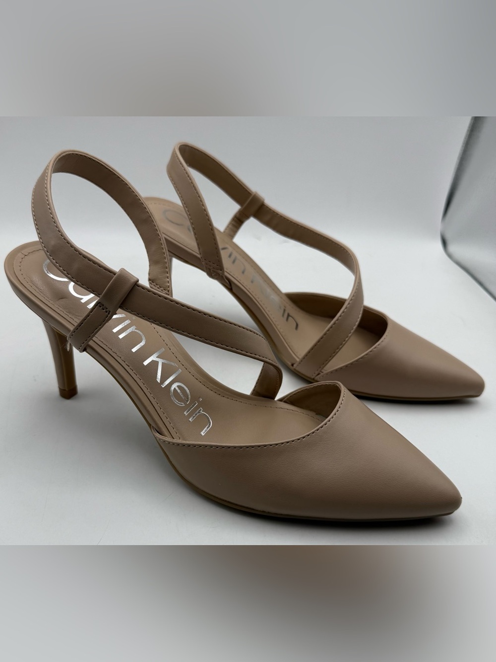 Calvin Klein Tan Pointed-Toe Slingback Heels - Picture 1 of 8